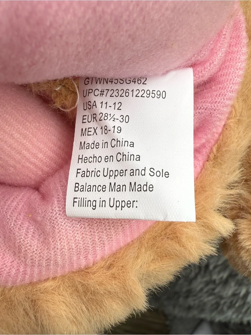 wonder nation Brown Bear Plush Slippers with Pink Bows Girls‎ 11-12 New